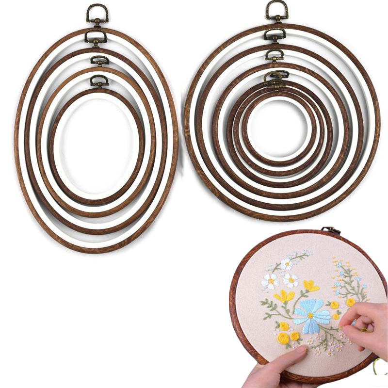 Embroidery Hooping - 10個入り 裁縫道具 丸型/楕円型 模造木製 刺繍枠セット プラスチック製