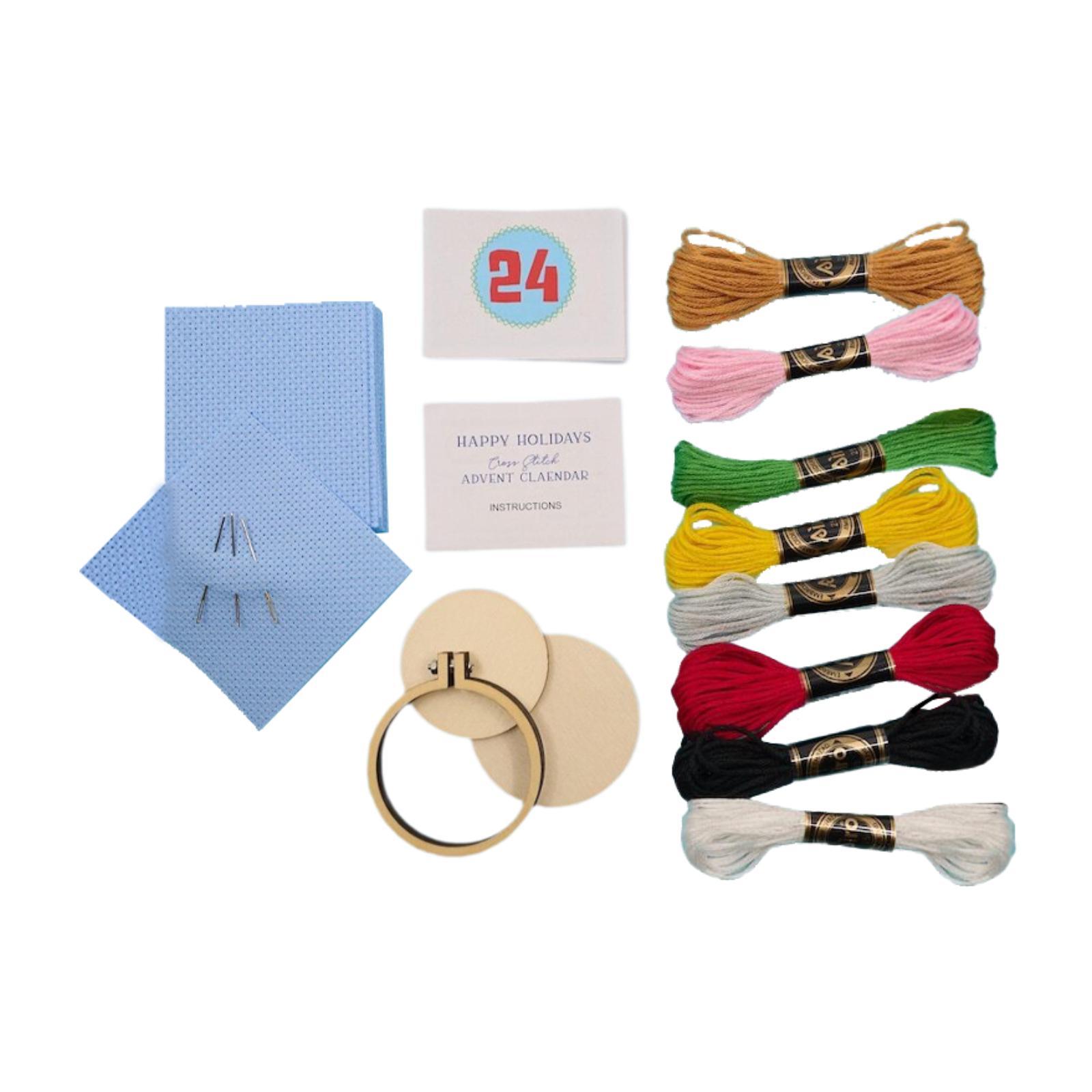 Embroidery Xmas Kits - クリスマスアドベントカレンダー、クリスマス刺繍キット、DIYクラフト、手刺繍キット、2024、24日間の刺繍キット、クリスマスパーティーの飾り