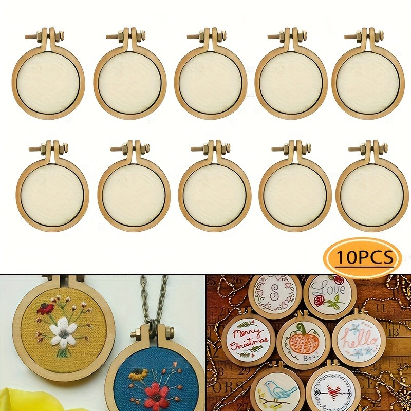 Embroidery Hooping - 10個入りミニ木製刺繍枠、クロスステッチアートや工芸用、針仕事の展示用ハンドヘルドフレームツール