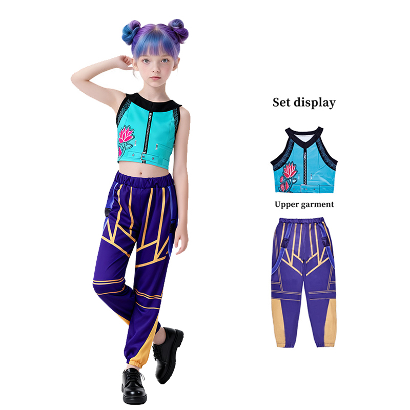 Embroidery Skirt - ハロウィンコスチュームガールストリートダンスセット刺繍入りトップ+ショートパンツセットヒップホップダンスステージパフォーマンスセット