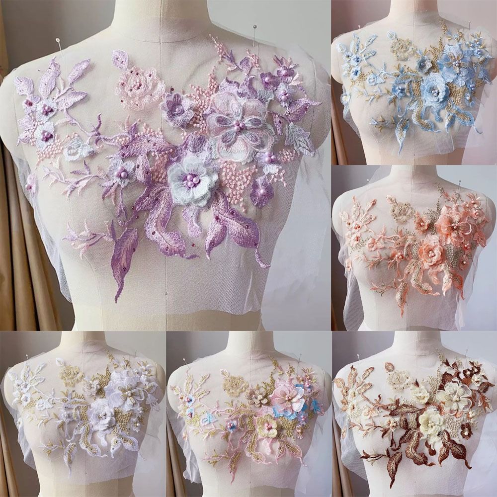 Embroidery Flower Pattern - ファッションエレガントカラフルスパンコール刺繍パッチ3DフラワーDIYレース生地アップリケ縫い付けパッチドレス用