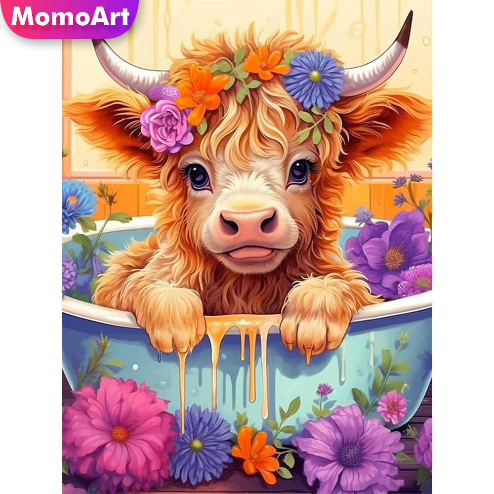 Embroidery Unique Design - Momoart カウントクロスステッチ牛動物刺繍生地フラワーデザイン 11CT 未印刷針仕事ユニークな家の装飾