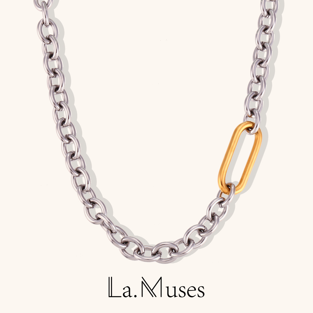 Embroidery Chain Stitch - La.Muses パンク 8 ミリメートル厚ステッチ O チェーンペーパークリップバックルネックレス女性用ワンピースチタンステンレス鋼ジュエリー