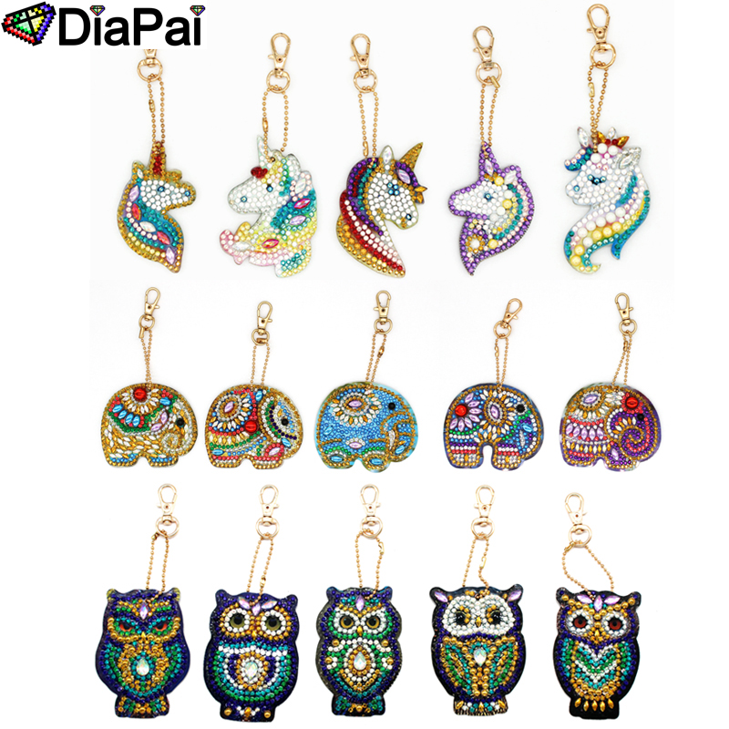 Embroidery Chain Stitch - Diapai 5Dダイヤモンド塗装キーホルダーラインストーン刺繍ペンダントdiyクラフトキットクロスステッチキーチェーンアクセサリー