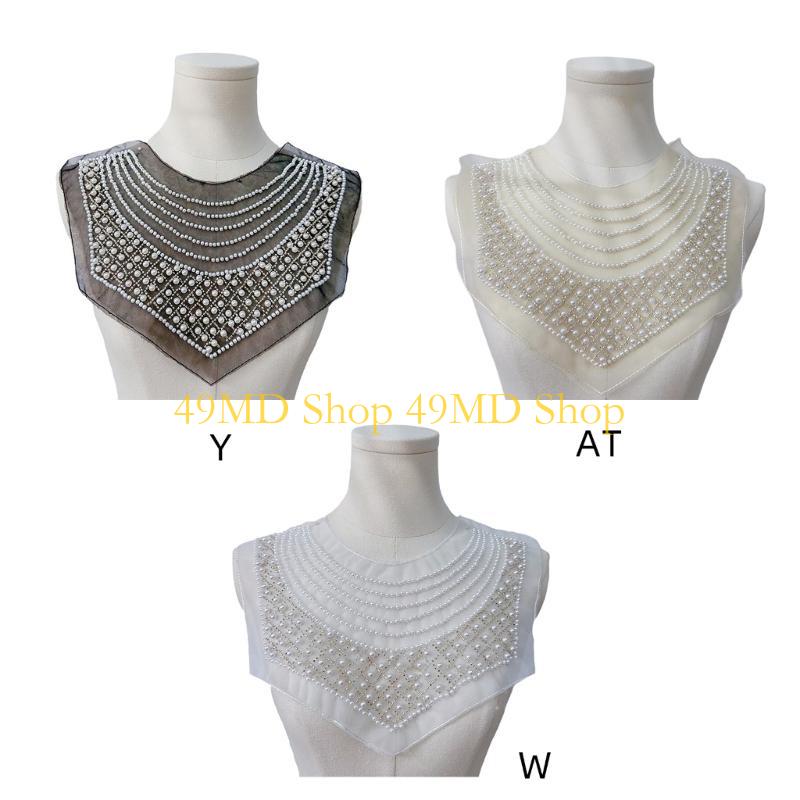 Embroidery Removal - 49MD ユニークなビーズ刺繍首輪アップリケメッシュ首輪コサージュ女性のためのさまざまな服装飾取り外し可能な首輪