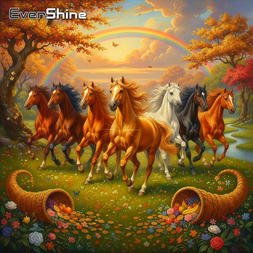 Embroidery Cross Stitch Patterns - Evershine ダイヤモンドアート絵画動物馬クロスステッチモザイクツリーパターン大人初心者のための刺繍レインボー家の装飾