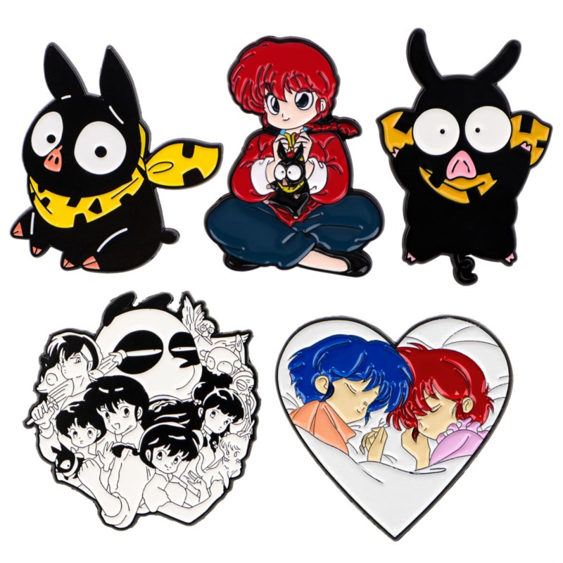 Embroidery Wallpaper - キュートなQ版漫画の女の子、黒豚、パンダのエナメルピン、アニメフィギュア、ラペルブローチ、バックパック、帽子、服、普段着の装飾バッジ