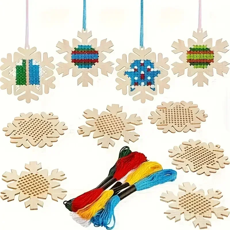 Embroidery Xmas Kits - 12セットクロスステッチ吊り下げペンダントジンジャーブレッドマン刺繍アートペンダント木製オーナメント作成キット家庭用クリスマスツリー装飾用