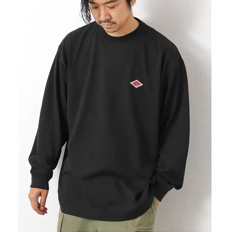 Embroidery Icon - 秋に日本に輸出されたスタイルクラシックファッションソリッドシンプルルーズ長袖コットンTシャツトップマンスモールアイコン刺繍Tシャツ