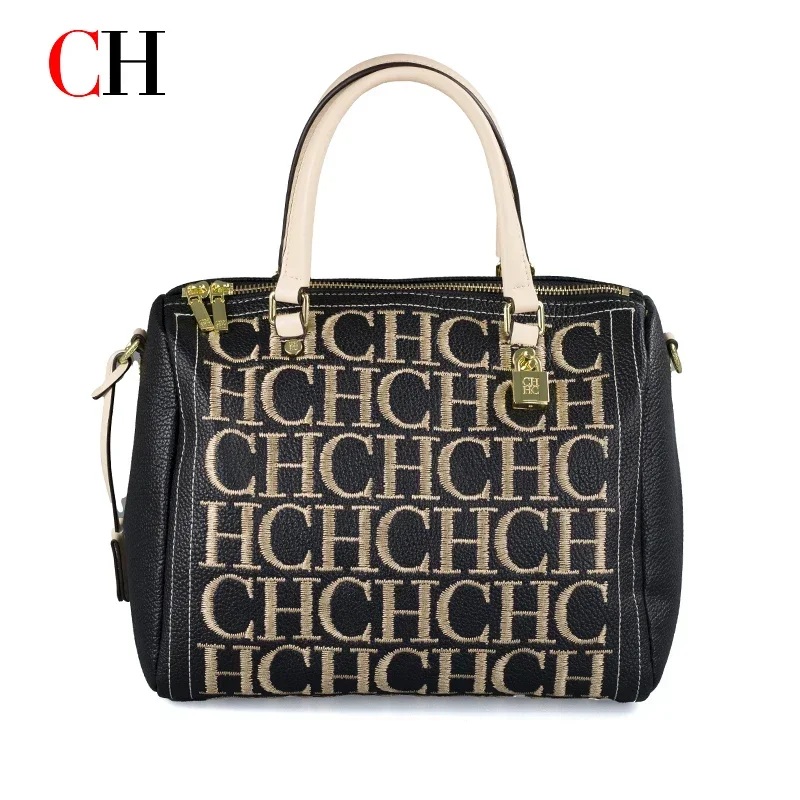CH 刺繍文字ボストンバッグ女性ブラック PU レザーハンド - Embroidery Removal のレビューと価格