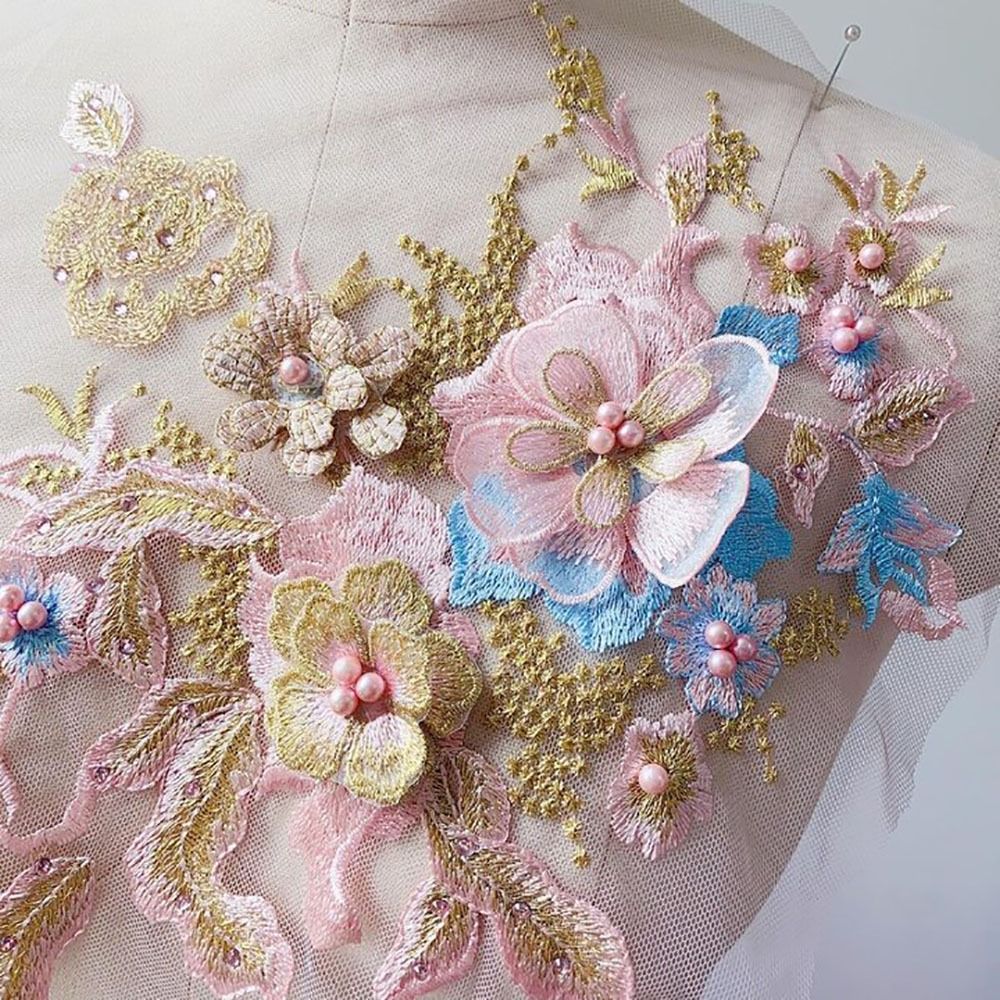 3D 花ビーズレース生地アップリケ刺繍縫製パッチ結婚式のイブ - Embroidery Flower Pattern のレビューと価格
