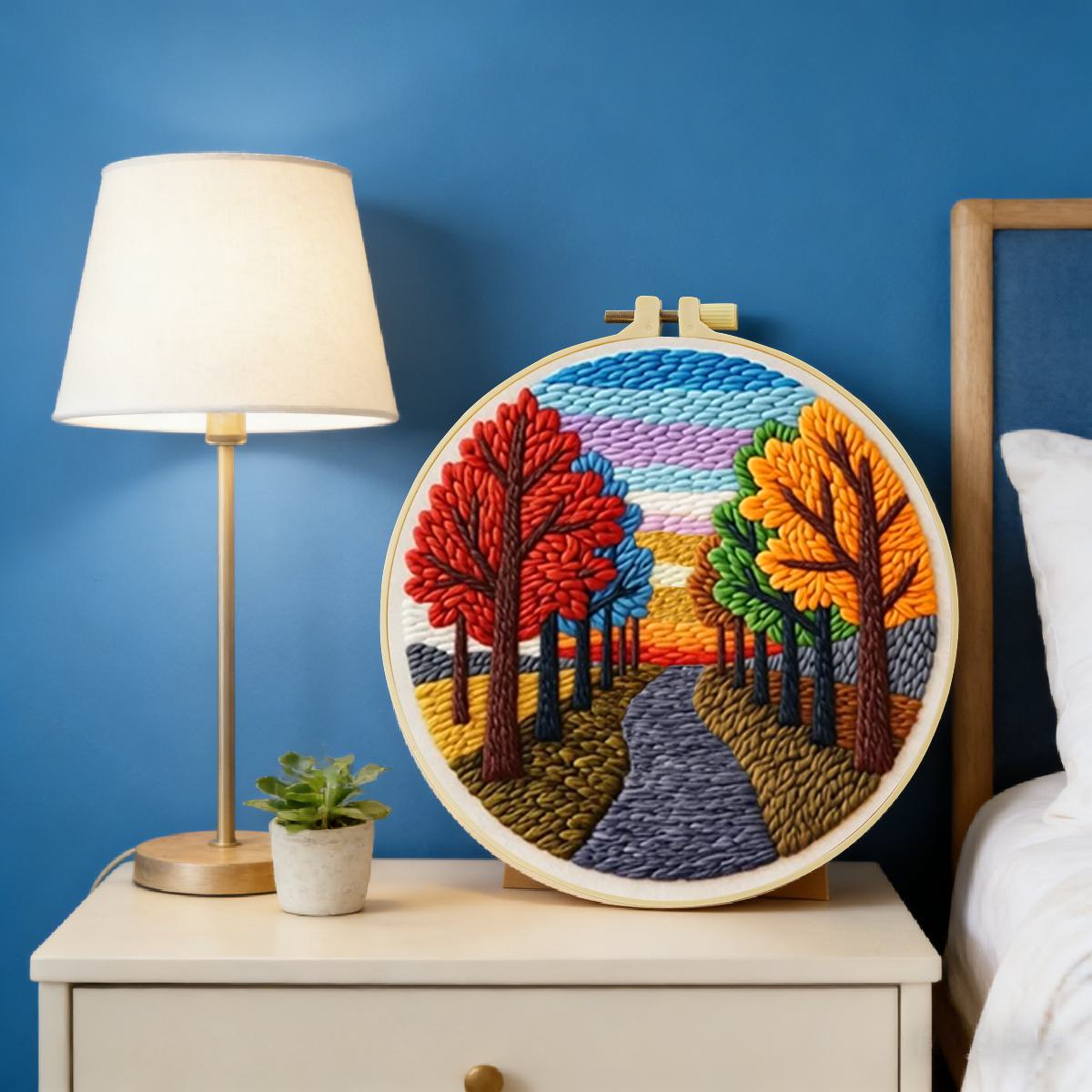 20X20CM/7.87インチ 風景画 パンチニードル刺繍セ - Printed Embroidery Kit のレビューと価格