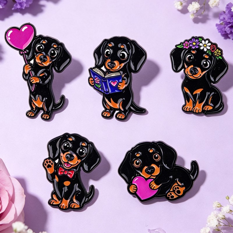 5 個のかわいいダックスフントエナメルピンセットハートフラワ - Embroidery Wallpaper のレビューと価格