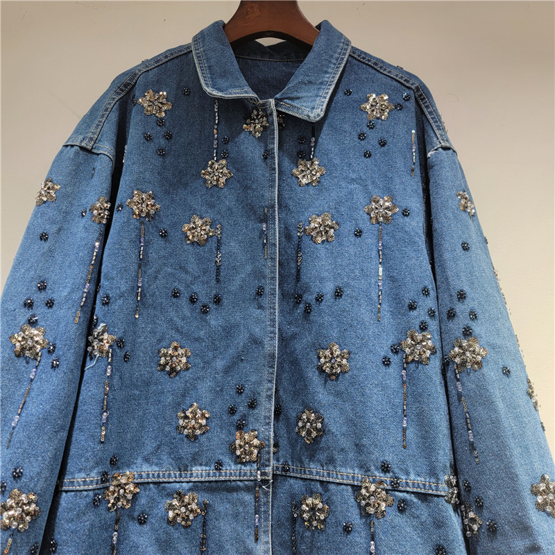 SuperAen 刺繍入りフレアフラワーポロカラーデニムジャ - Embroidery Flower Pattern のレビューと価格