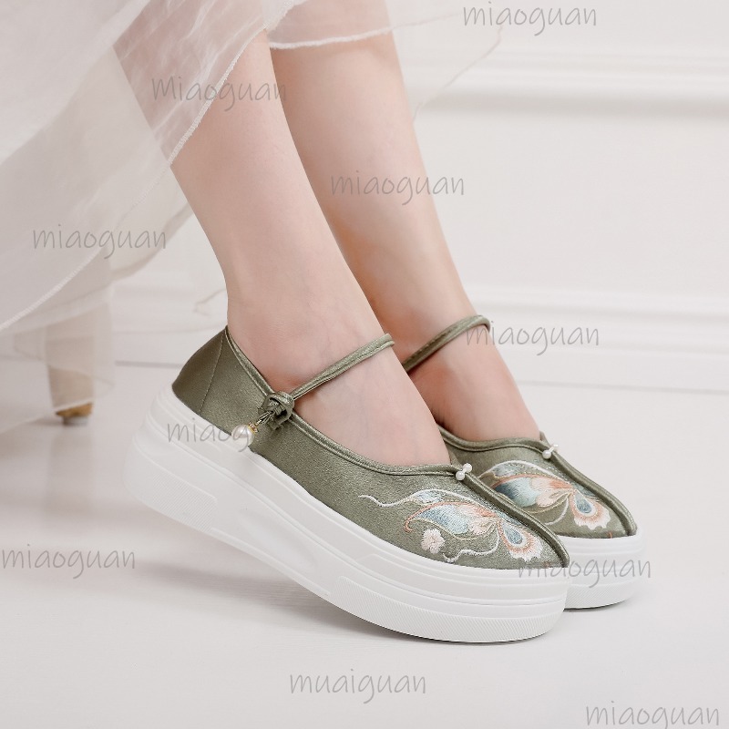 女性の中国風の刺繍入りプラットフォームメリージェーンズバタフ - Embroidery Fabric のレビューと価格