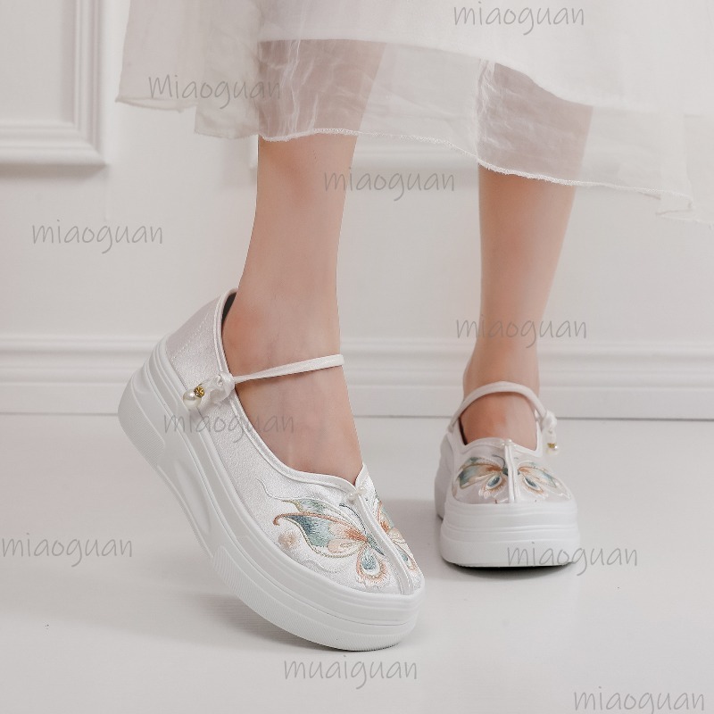 女性の中国風の刺繍入りプラットフォームメリージェーンズバタフ - Embroidery Fabric のレビューと価格