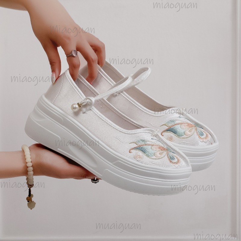 女性の中国風の刺繍入りプラットフォームメリージェーンズバタフ - Embroidery Fabric のレビューと価格