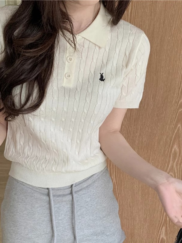 ユニークなポロ襟Tシャツレディース美しいニット半袖夏刺繍デザ - Embroidery Unique Design のレビューと価格