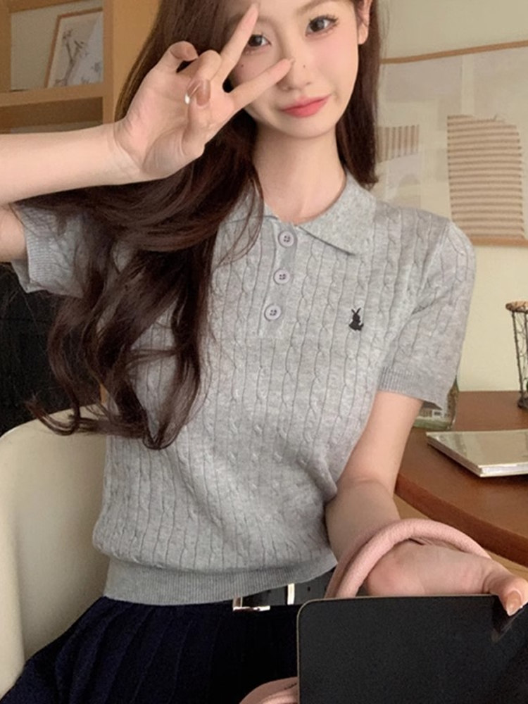 ユニークなポロ襟Tシャツレディース美しいニット半袖夏刺繍デザ - Embroidery Unique Design のレビューと価格
