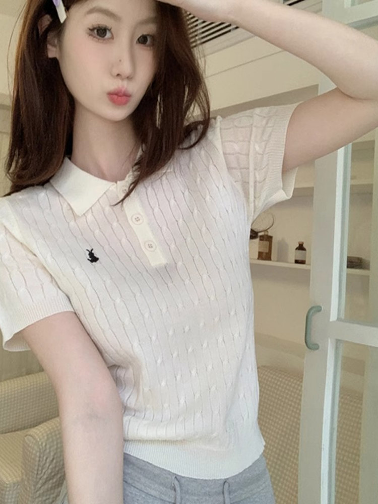 ユニークなポロ襟Tシャツレディース美しいニット半袖夏刺繍デザ - Embroidery Unique Design のレビューと価格