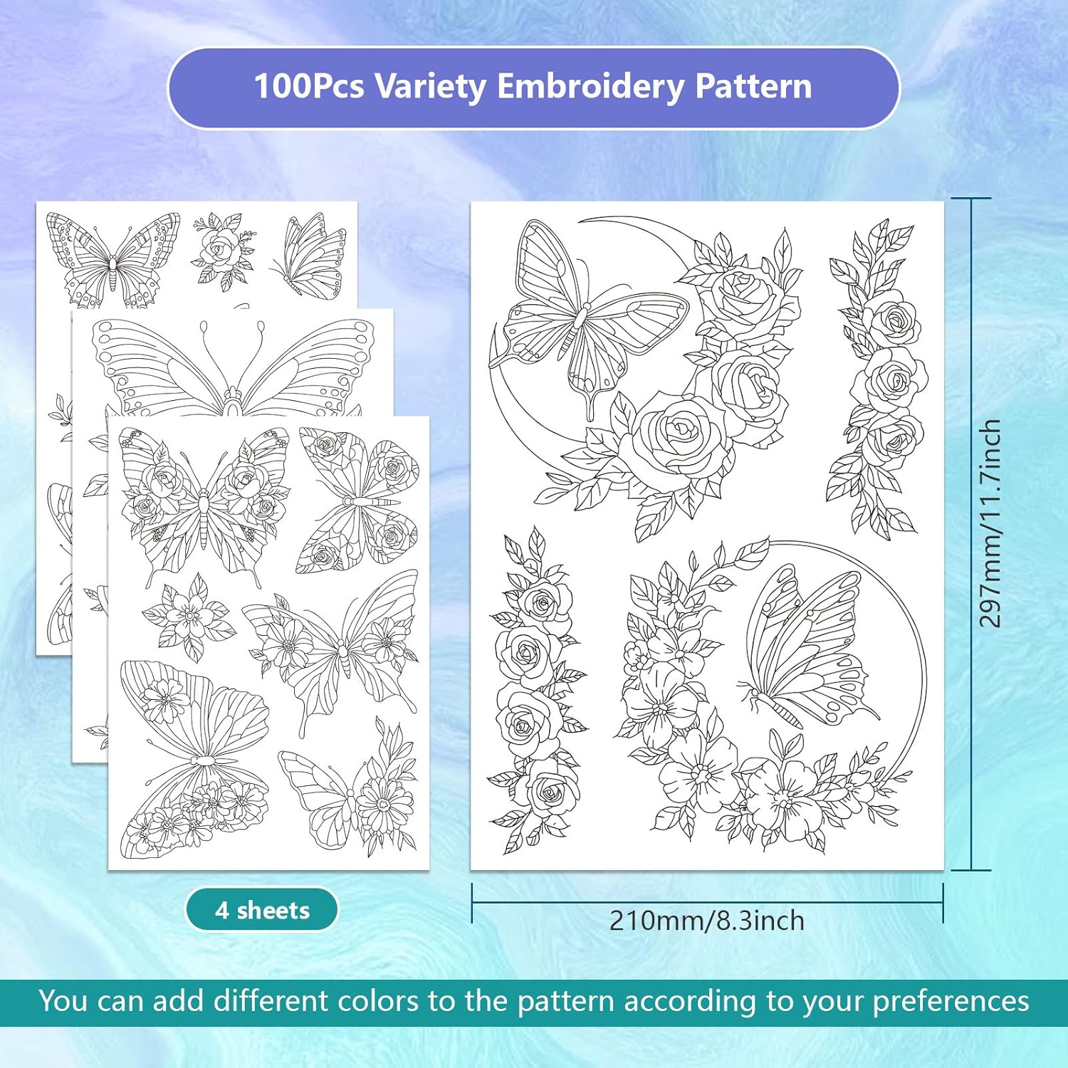 スティックアンドステッチ水溶性刺繍安定剤 4枚入り 蝶と花柄 - Embroidery Flower Pattern のレビューと価格