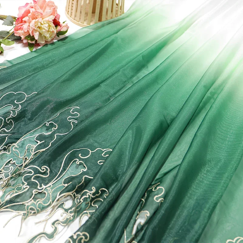 中国風刺繍蓮の葉グラデーション生地 DIY 漢服ドレススカー - Embroidery Skirt のレビューと価格