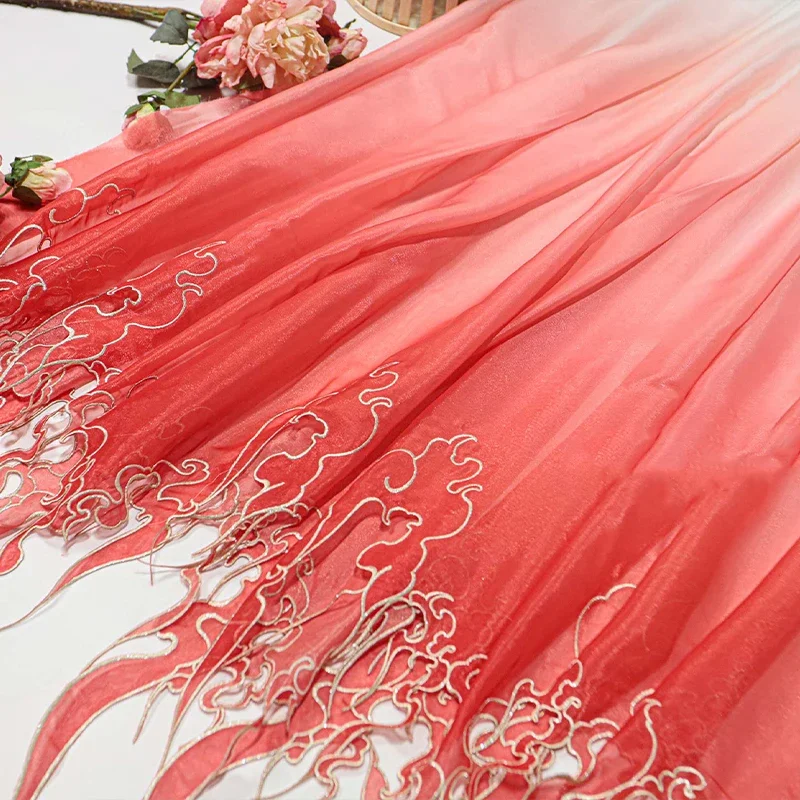 中国風刺繍蓮の葉グラデーション生地 DIY 漢服ドレススカー - Embroidery Skirt のレビューと価格