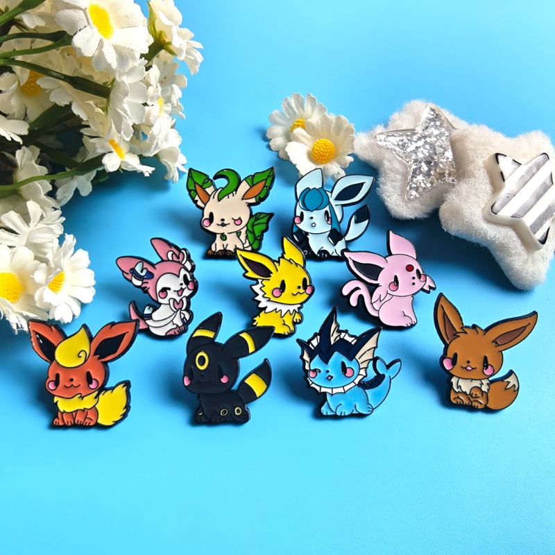 ホット9個入りアニメエルフブローチセット イーブイエナメルピ - Embroidery Wallpaper のレビューと価格