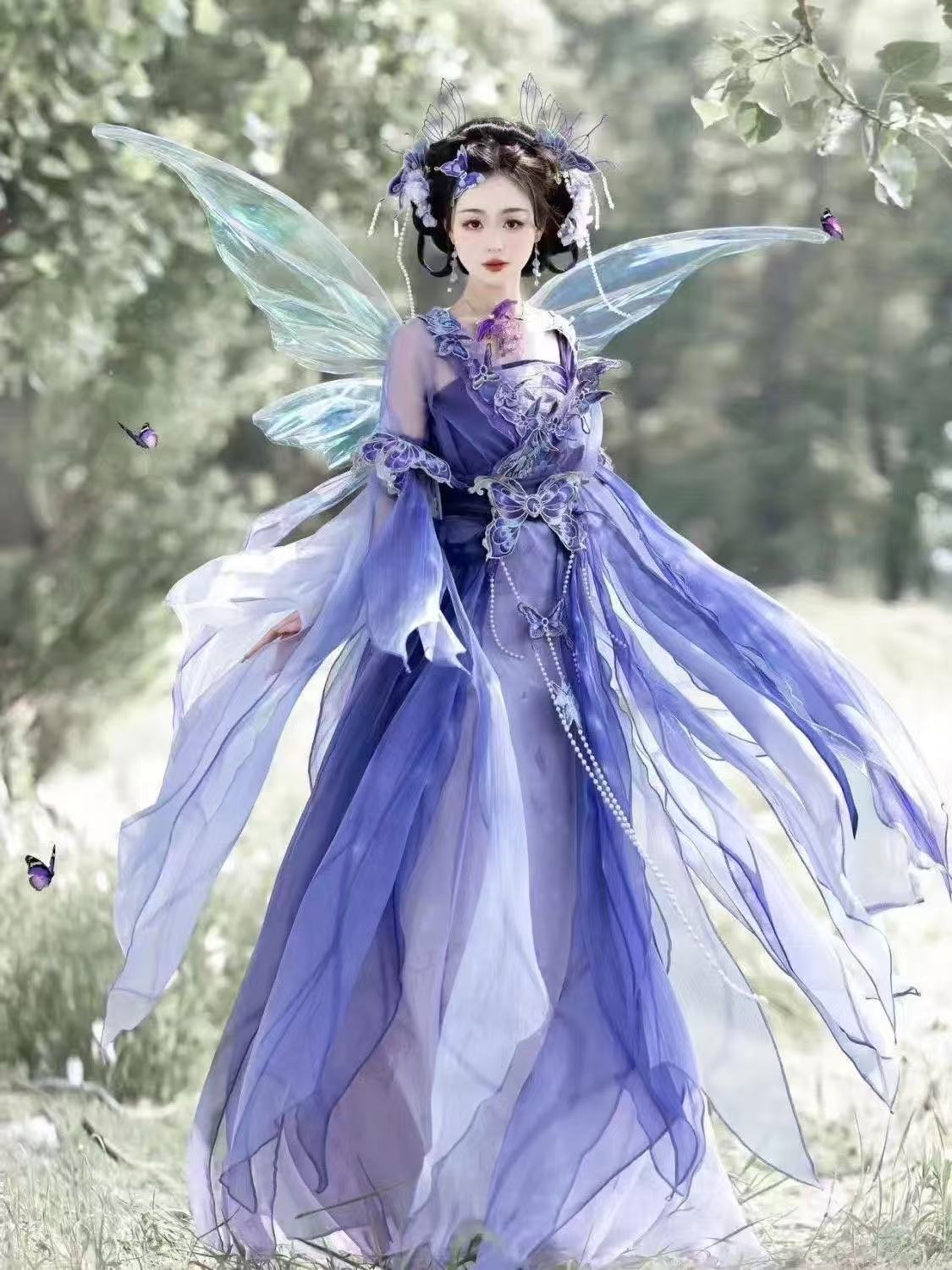 オリジナル中国紫漢服女性の魏晋時代刺繍蝶ヘジスカートニッチハ - Embroidery Skirt のレビューと価格