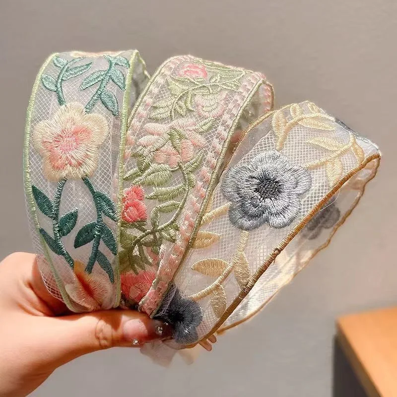 1/3 個エレガントなシフォン刺繍フラワーヘアバンド – 甘 - Embroidery Hooping のレビューと価格