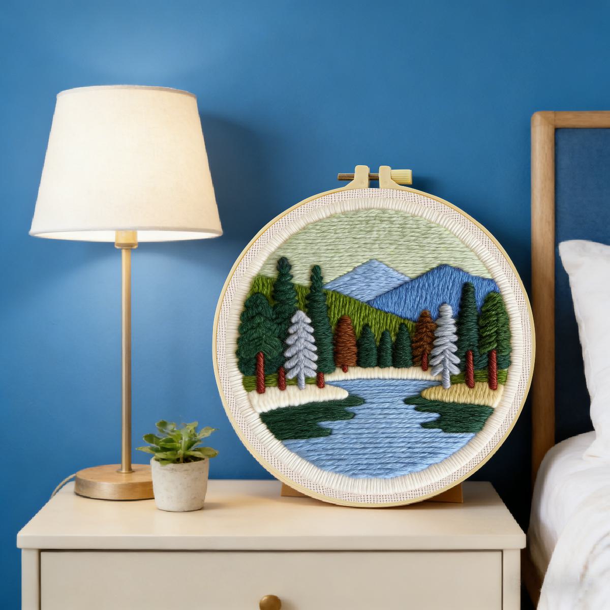 20X20CM/7.87インチ 風景画 パンチニードル刺繍セ - Printed Embroidery Kit のレビューと価格