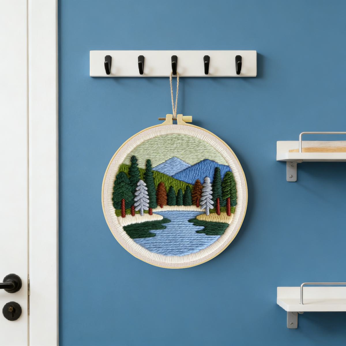 20X20CM/7.87インチ 風景画 パンチニードル刺繍セ - Printed Embroidery Kit のレビューと価格