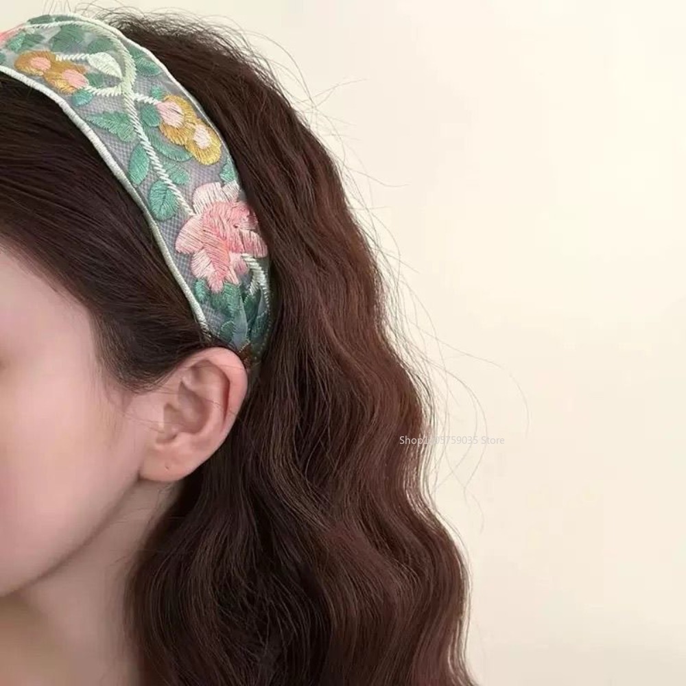 春のレース刺繍花柄ヘッドバンド新しいエレガントなシフォンつば - Embroidery Hooping のレビューと価格