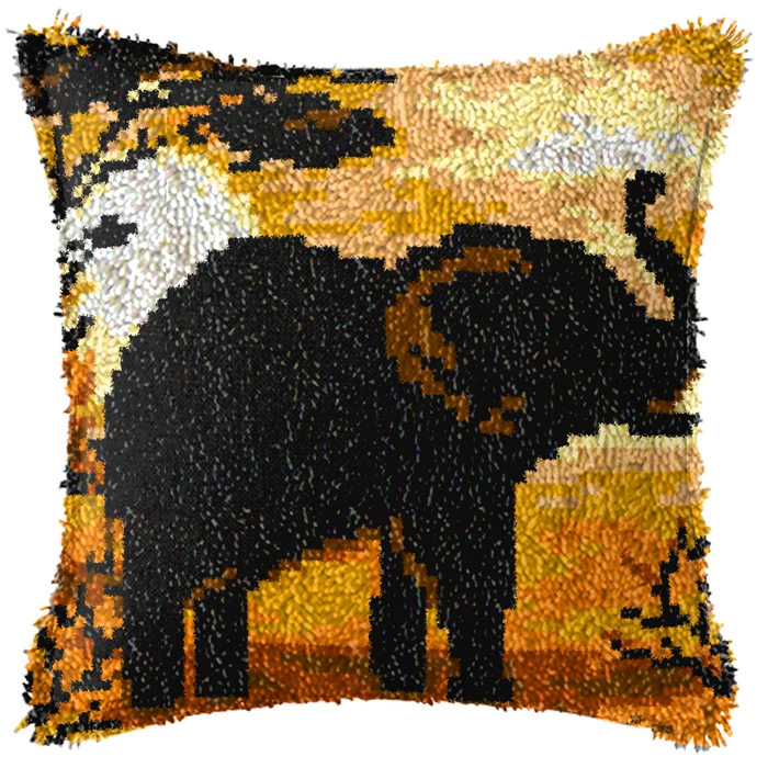 象の馬の動物のラッチフックキット、スミルナ枕カバーノット、枕 - Printed Embroidery Kit のレビューと価格