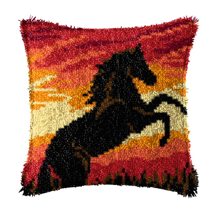 象の馬の動物のラッチフックキット、スミルナ枕カバーノット、枕 - Printed Embroidery Kit のレビューと価格