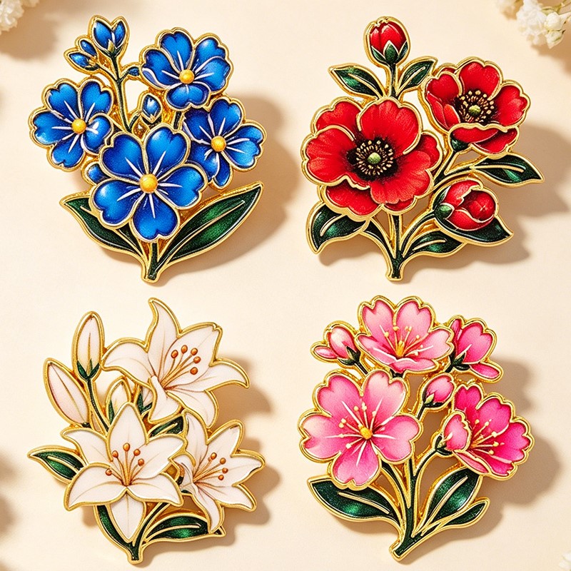 かわいいヴィンテージカラフルな花柄エナメルピンユリチェリーポ - Embroidery Wallpaper のレビューと価格