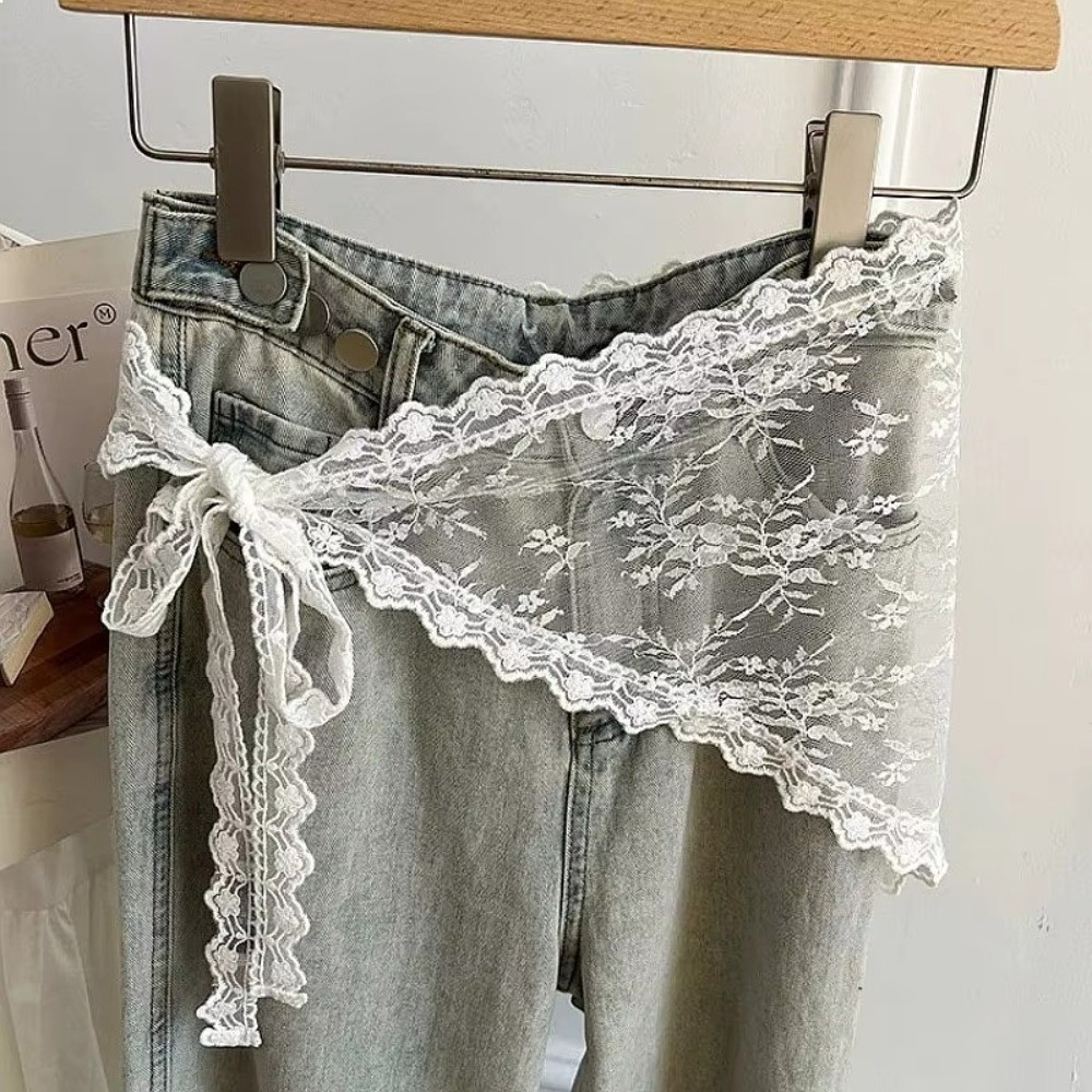 原宿 Y2K 三角エプロン 花刺繍 ウエストスカーフ 韓国風 - Embroidery Skirt のレビューと価格