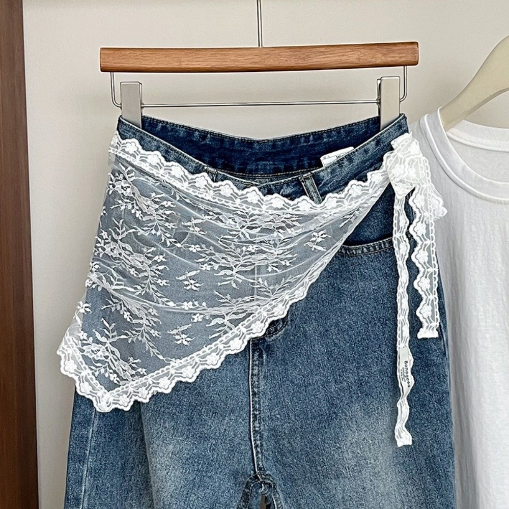 原宿 Y2K 三角エプロン 花刺繍 ウエストスカーフ 韓国風 - Embroidery Skirt のレビューと価格