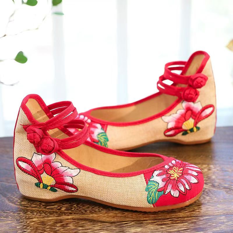 女性ウェッジ刺繍布靴春夏新エスニックスタイルソフトソールバレ - Embroidery Skirt のレビューと価格